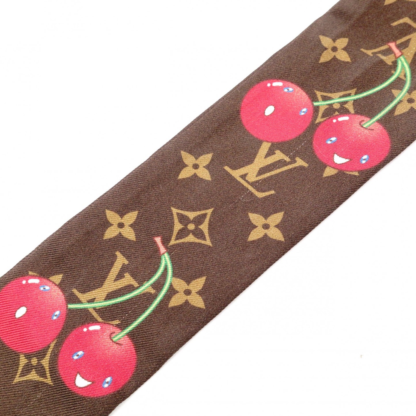 LOUIS VUITTON Takashi Murakami Twilly Monogram Cherry Scarf, Silk, Brown