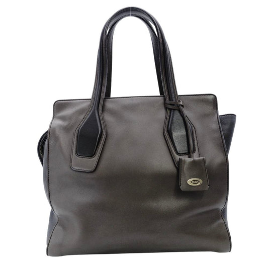 Tod's Ava Tote Bag Leather Brown Two-Tone Shoulder Bag with Charm 7-10-969