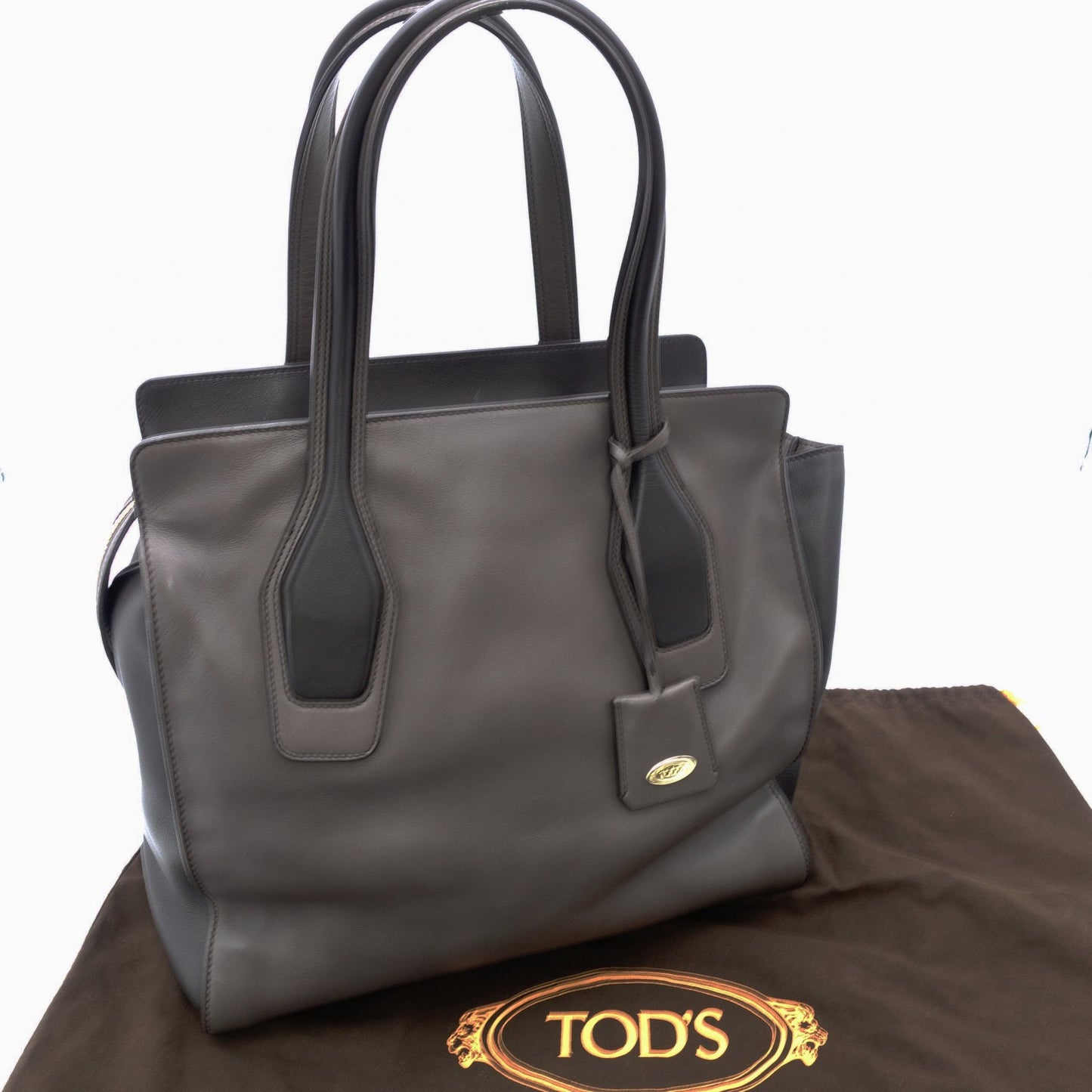 Tod's Ava Tote Bag Leather Brown Two-Tone Shoulder Bag with Charm 7-10-969