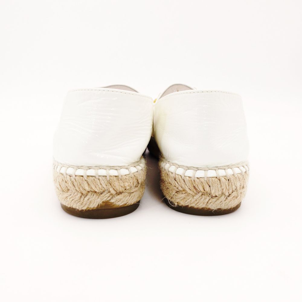 CHANEL Espadrilles Black × White Leather CC Logo Size 38 Approx. 24cm~24.5cm Patent Leather 7-12-926