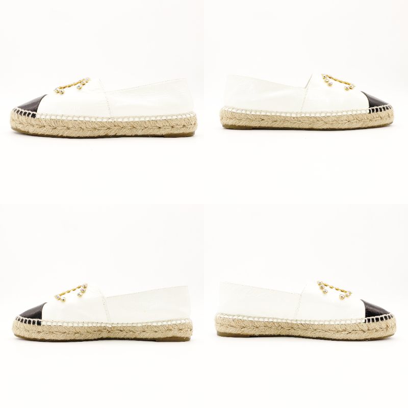 CHANEL Espadrilles Black × White Leather CC Logo Size 38 Approx. 24cm~24.5cm Patent Leather 7-12-926