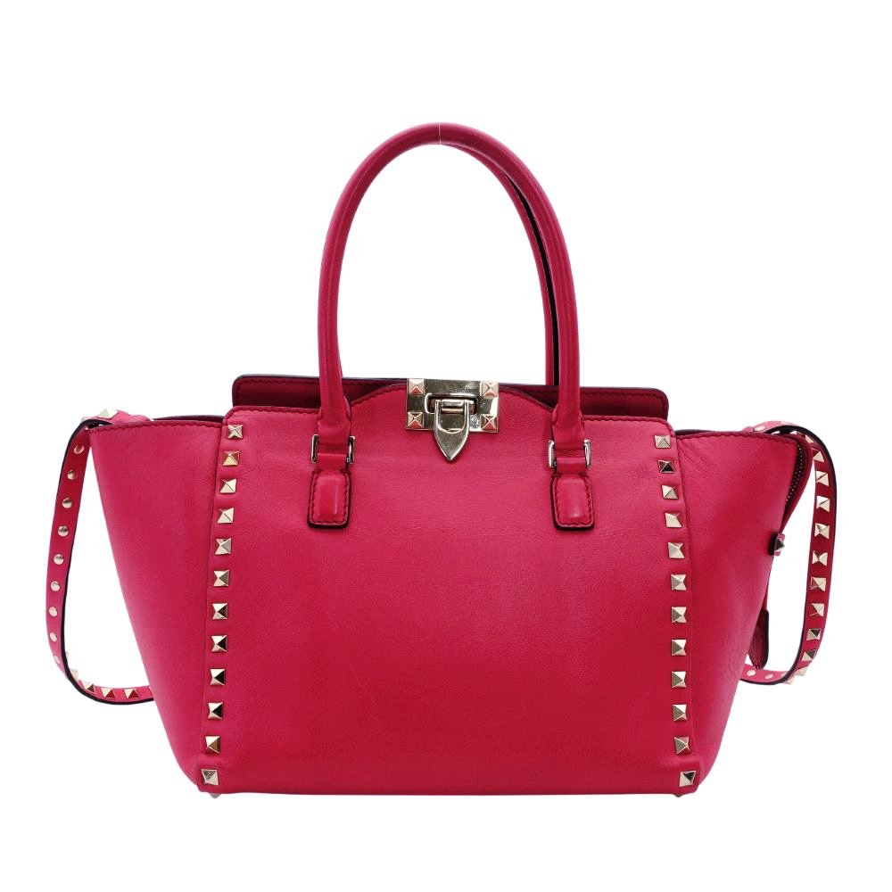 Valentino Garavani Stud Handbag Pink Leather 2-Way Shoulder 7-12-853
