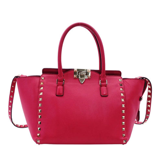 Valentino Garavani Stud Handbag Pink Leather 2-Way Shoulder 7-12-853