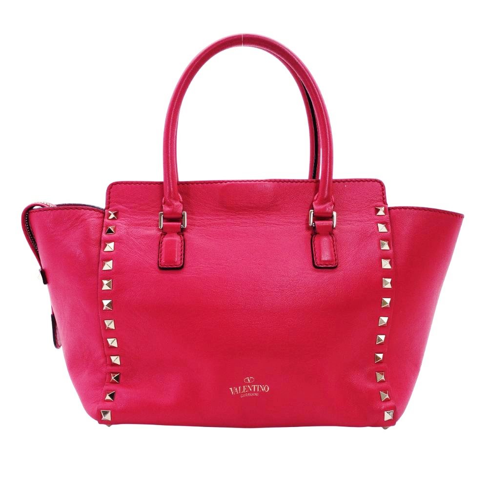 Valentino Garavani Stud Handbag Pink Leather 2-Way Shoulder 7-12-853
