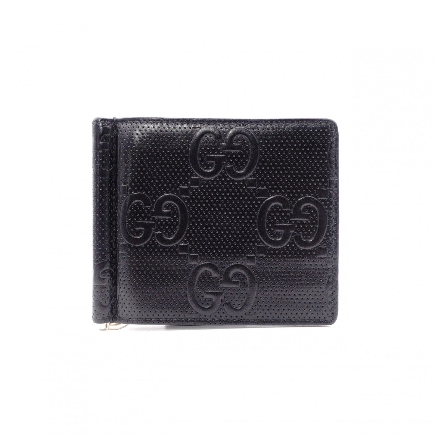 GUCCI Shima Bifold Wallet, Leather, Black, Men's, Card Case, Silver Hardware, GG Logo