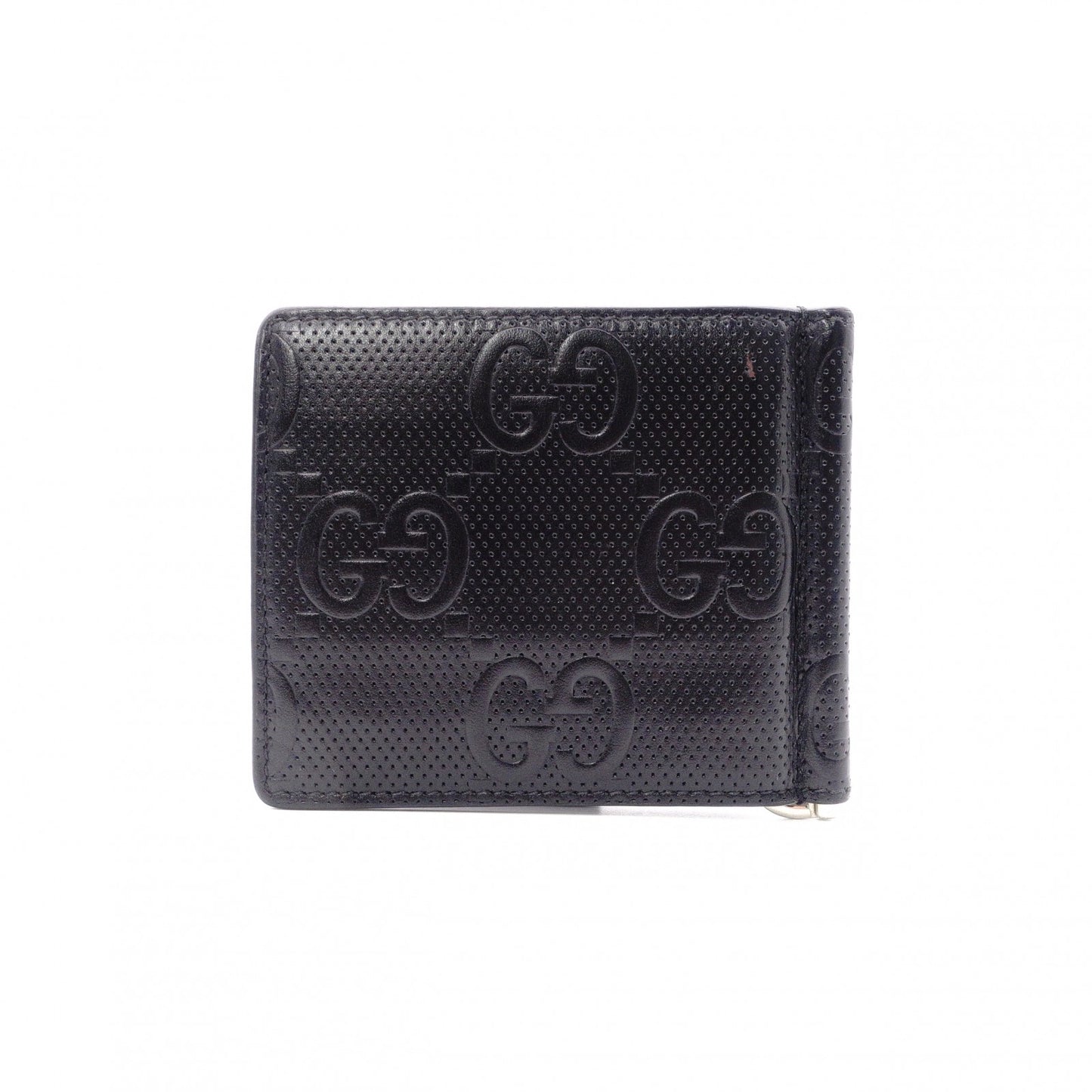 GUCCI Shima Bifold Wallet, Leather, Black, Men's, Card Case, Silver Hardware, GG Logo