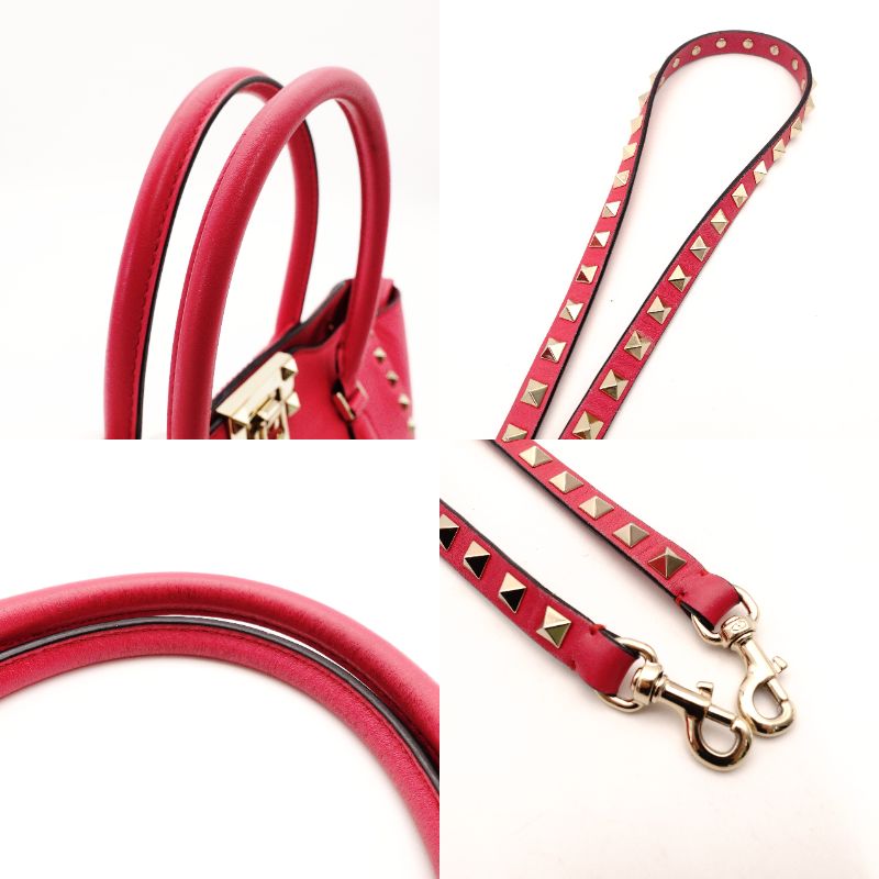 Valentino Garavani Stud Handbag Pink Leather 2-Way Shoulder 7-12-853