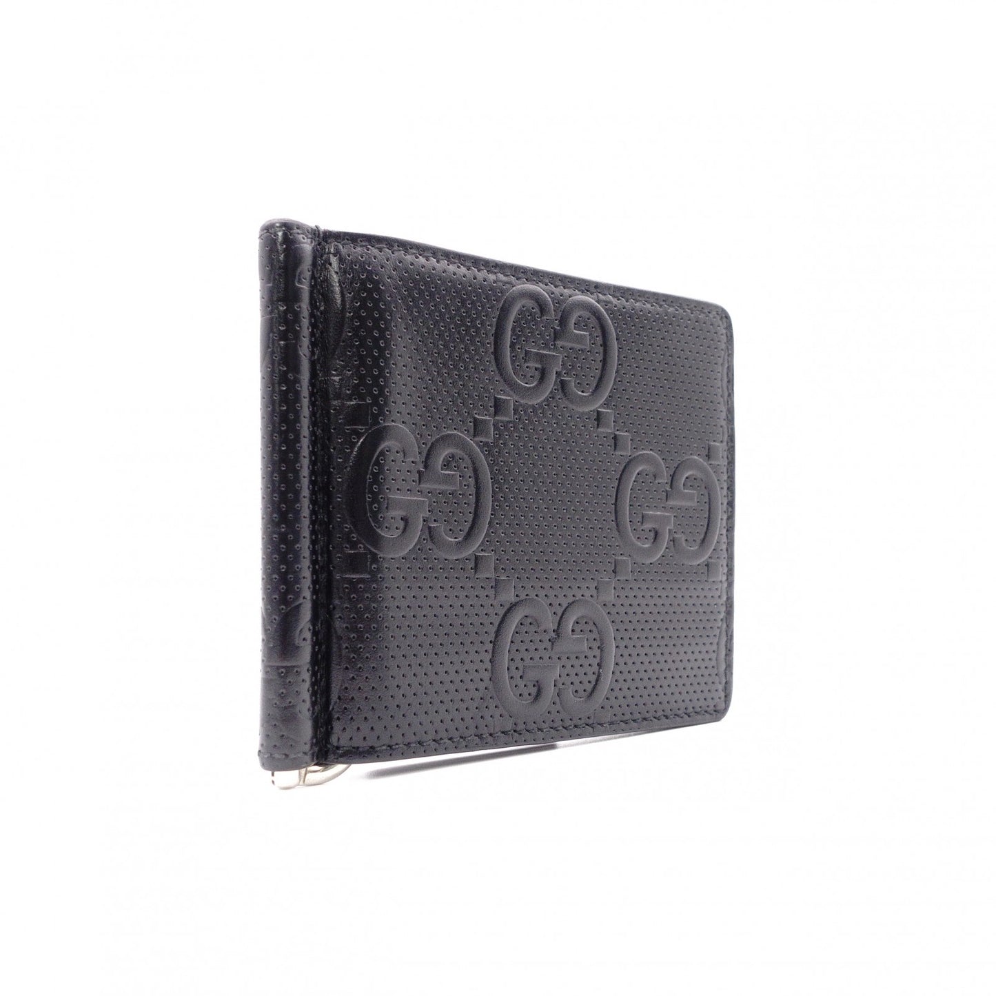 GUCCI Shima Bifold Wallet, Leather, Black, Men's, Card Case, Silver Hardware, GG Logo