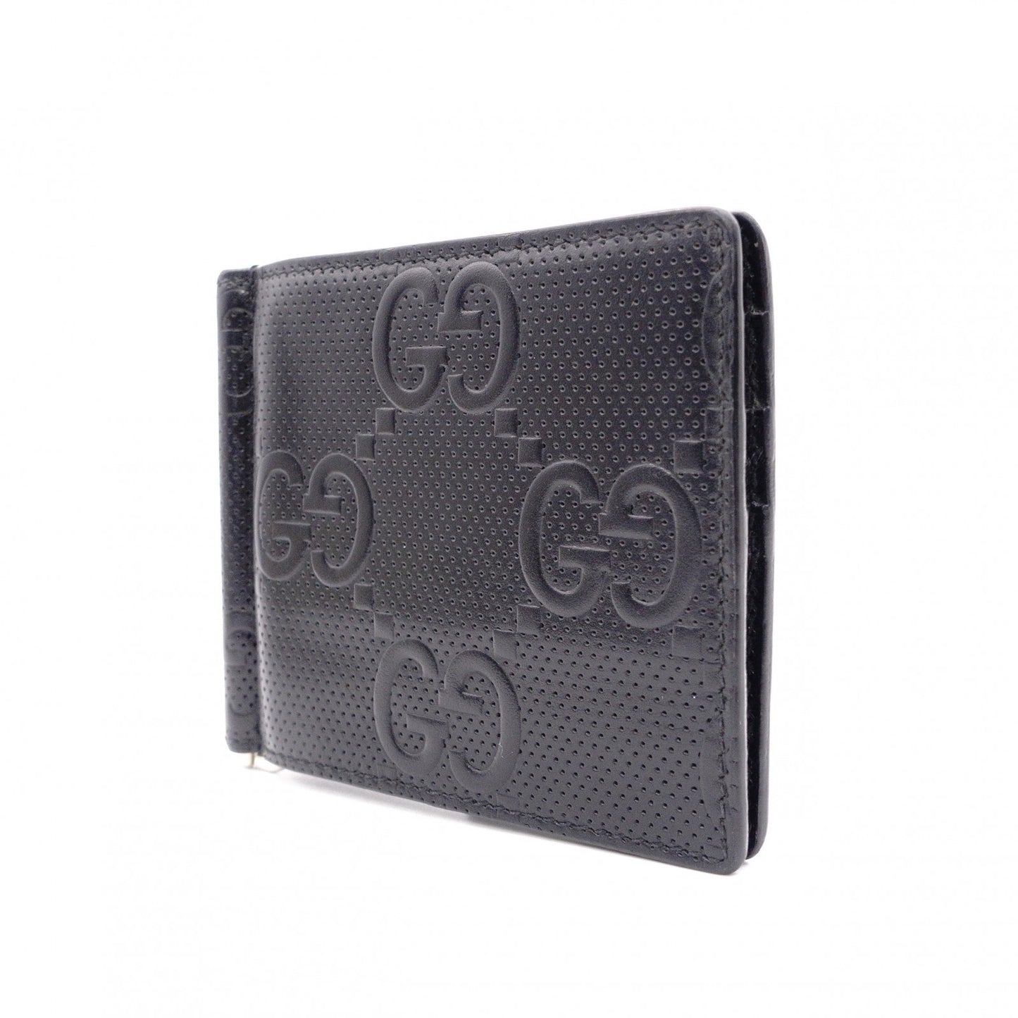 GUCCI Shima Bifold Wallet, Leather, Black, Men's, Card Case, Silver Hardware, GG Logo