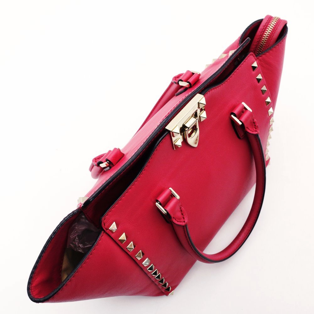 Valentino Garavani Stud Handbag Pink Leather 2-Way Shoulder 7-12-853
