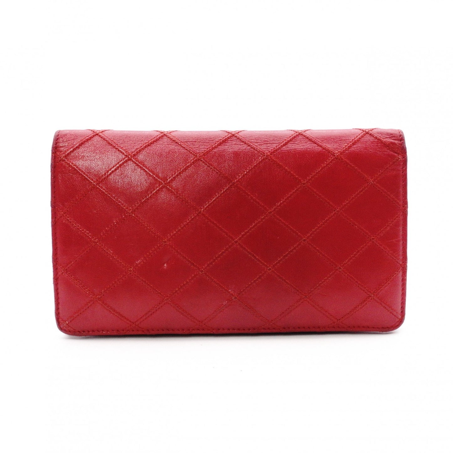 CHANEL Lambskin Piccolore Long Wallet, Leather, Red, Wallet with Silver Hardware