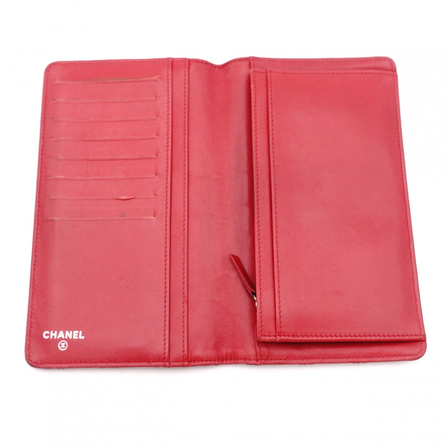 CHANEL Lambskin Piccolore Long Wallet, Leather, Red, Wallet with Silver Hardware
