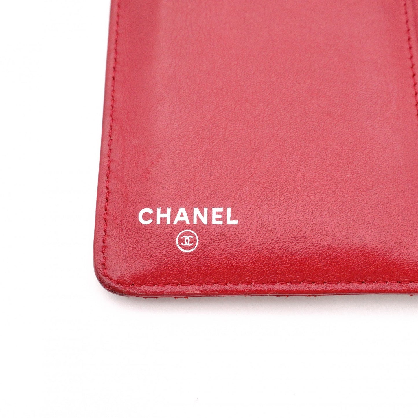 CHANEL Lambskin Piccolore Long Wallet, Leather, Red, Wallet with Silver Hardware