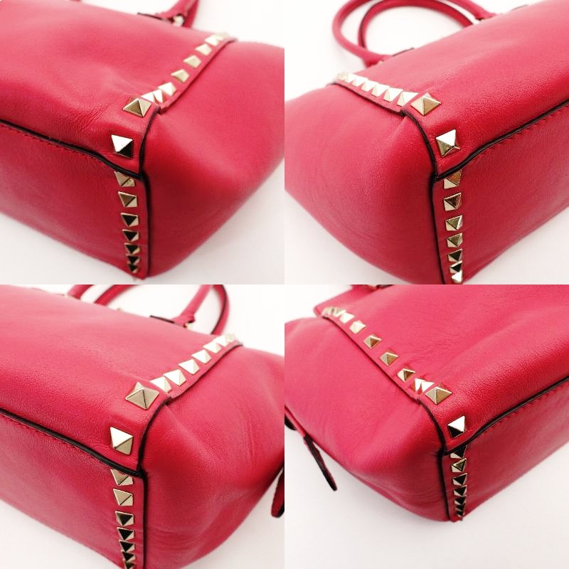 Valentino Garavani Stud Handbag Pink Leather 2-Way Shoulder 7-12-853