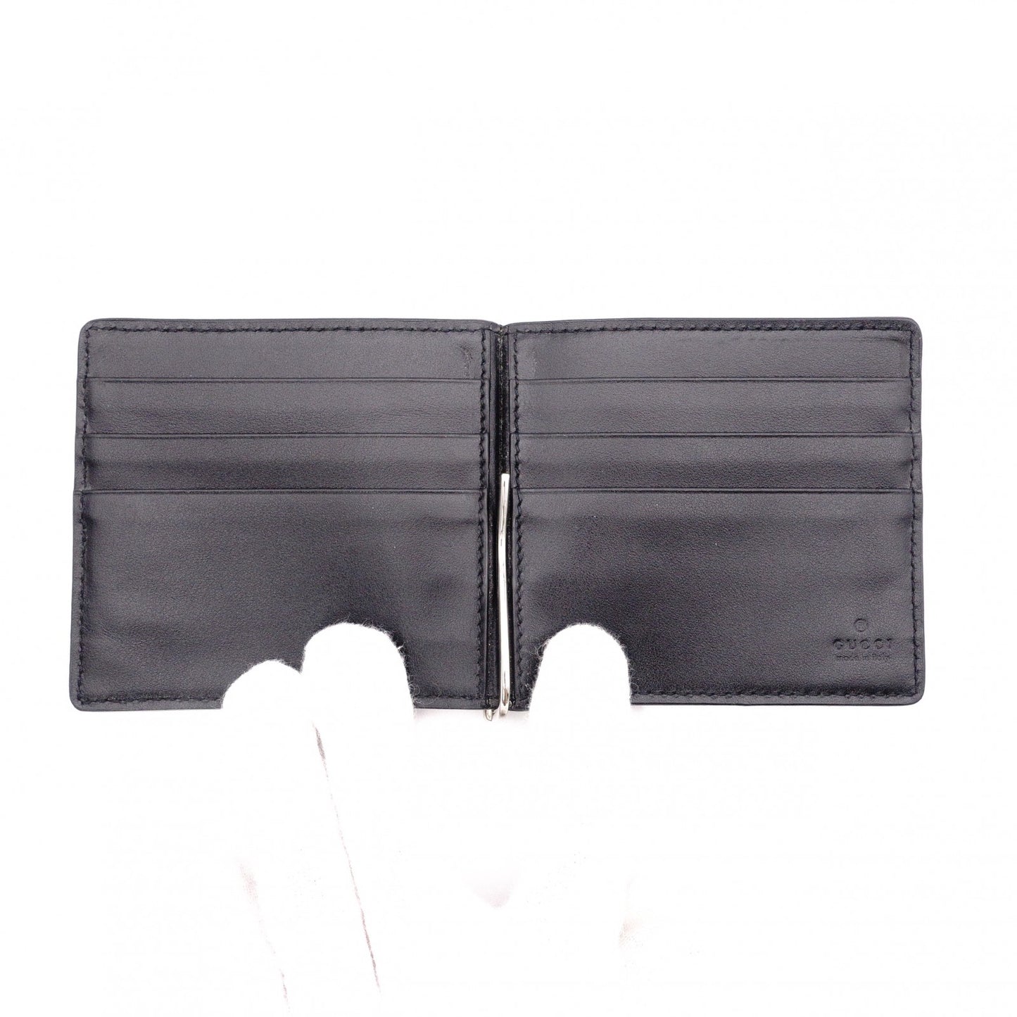 GUCCI Shima Bifold Wallet, Leather, Black, Men's, Card Case, Silver Hardware, GG Logo