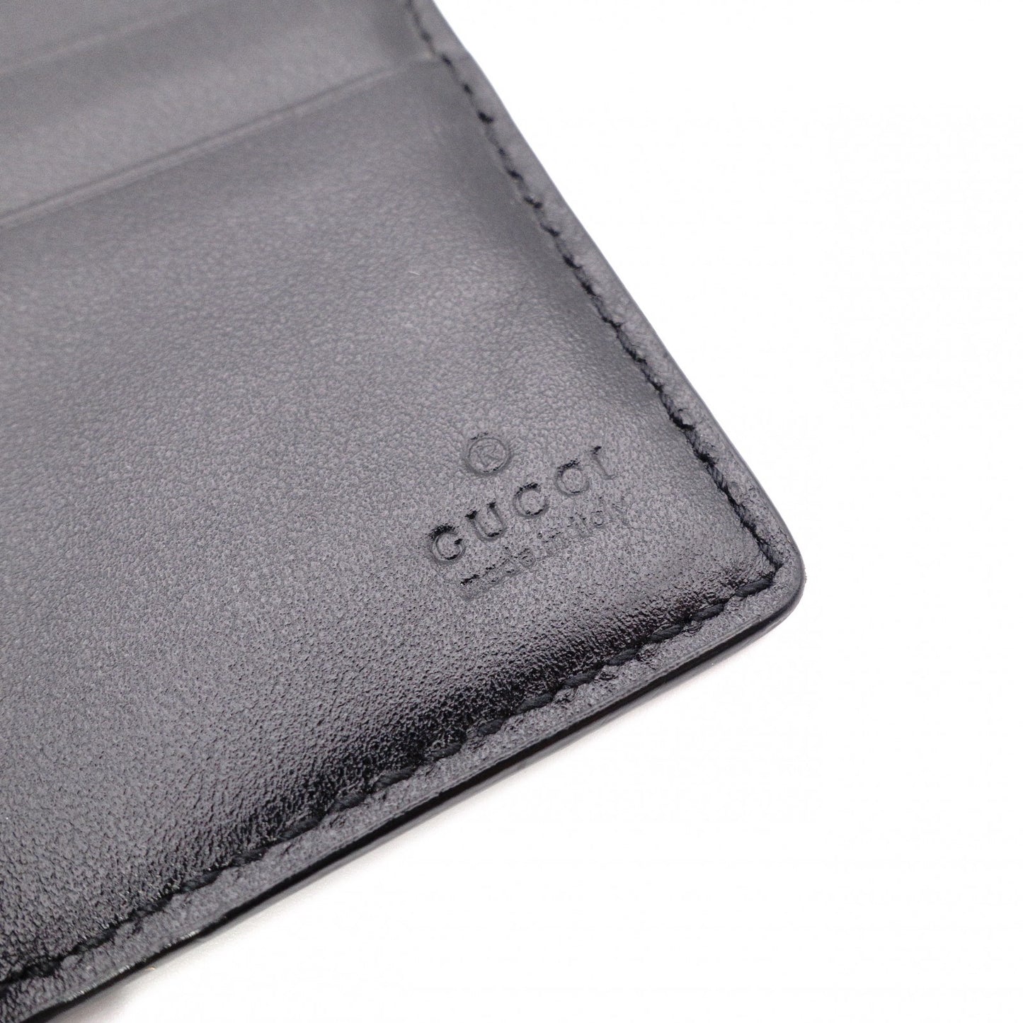 GUCCI Shima Bifold Wallet, Leather, Black, Men's, Card Case, Silver Hardware, GG Logo