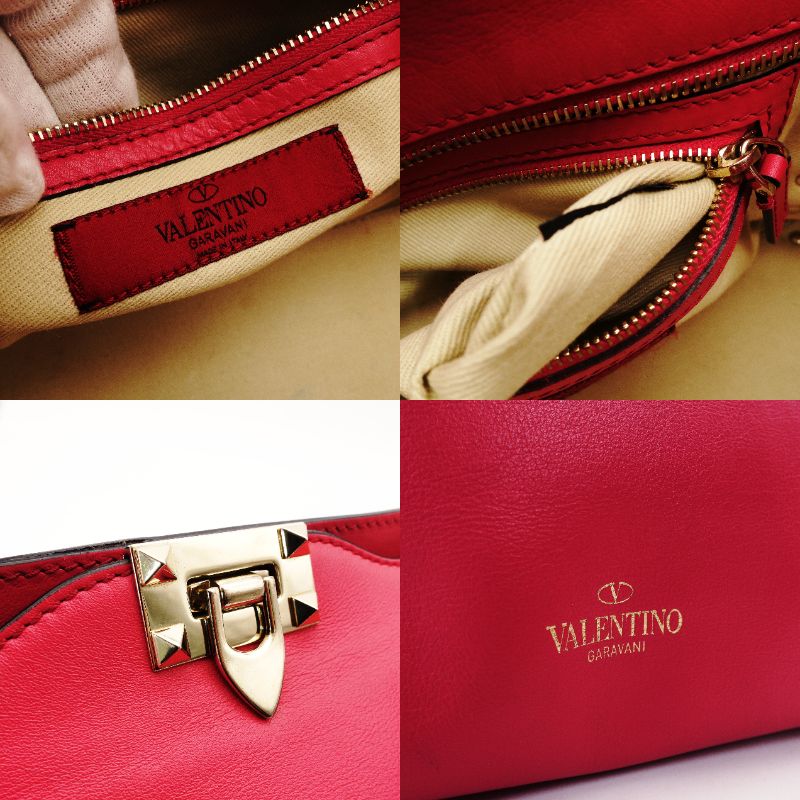 Valentino Garavani Stud Handbag Pink Leather 2-Way Shoulder 7-12-853