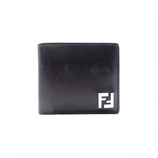 FENDI Zucca Bifold Wallet, Leather, Black, Men's, Gray, FF Logo
