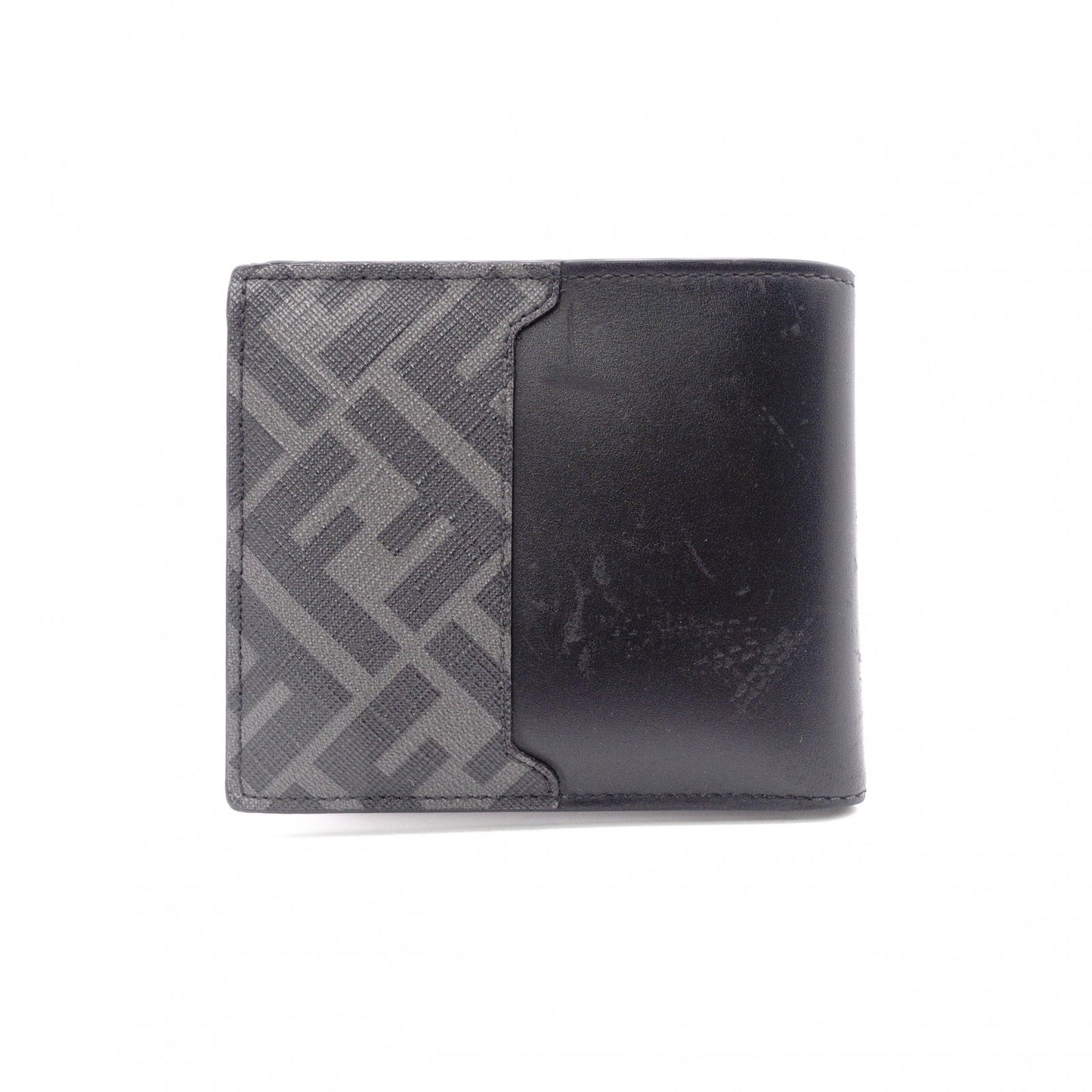 FENDI Zucca Bifold Wallet, Leather, Black, Men's, Gray, FF Logo