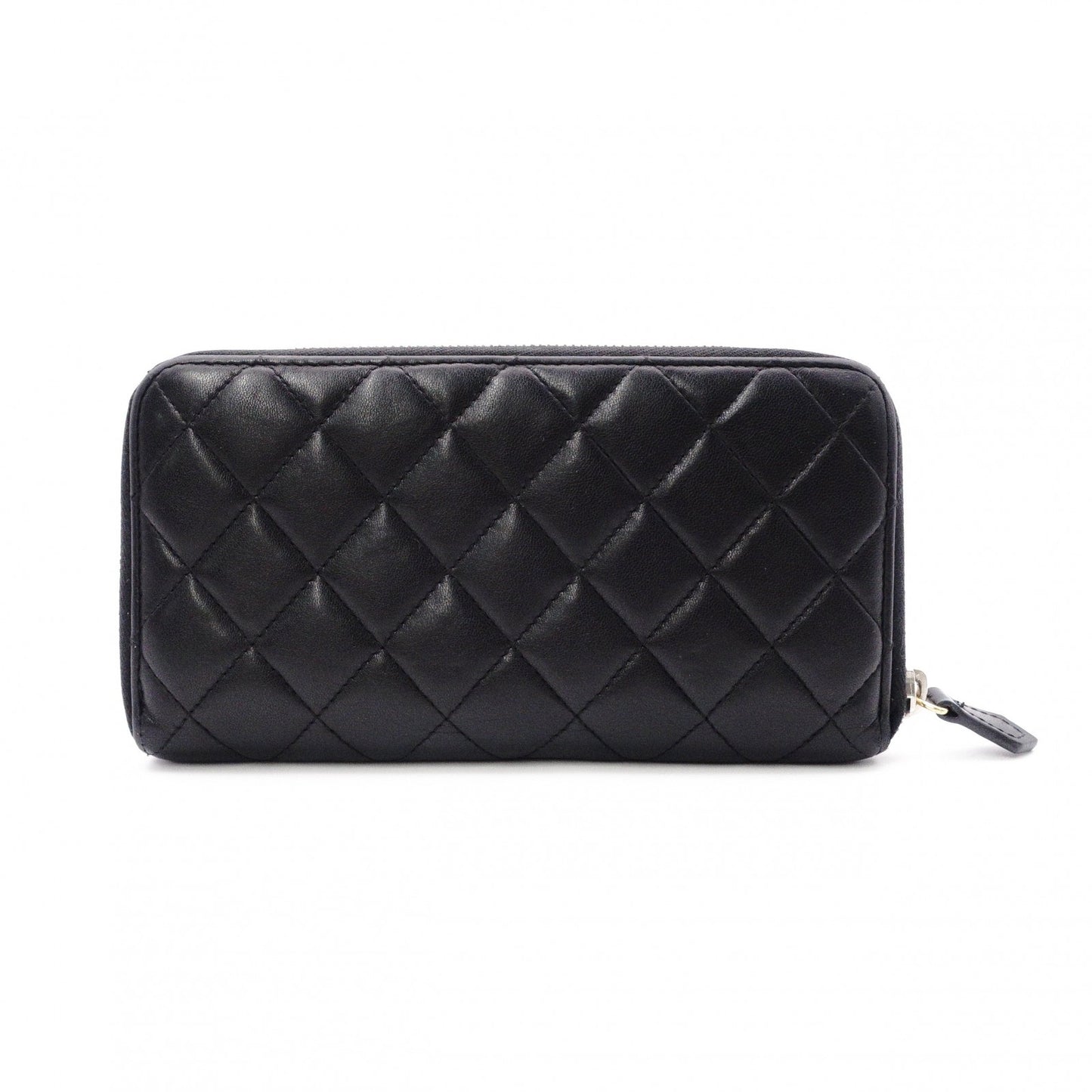 CHANEL Lambskin Coco Logo Matelassé Long Wallet, Leather, Black, Pull (Non-Genuine), Silver Hardware