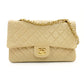 CHANEL Matelassé Double Flap Medium Size Beige Chain Shoulder Bag Leather Lambskin Gold Hardware 7-12-005