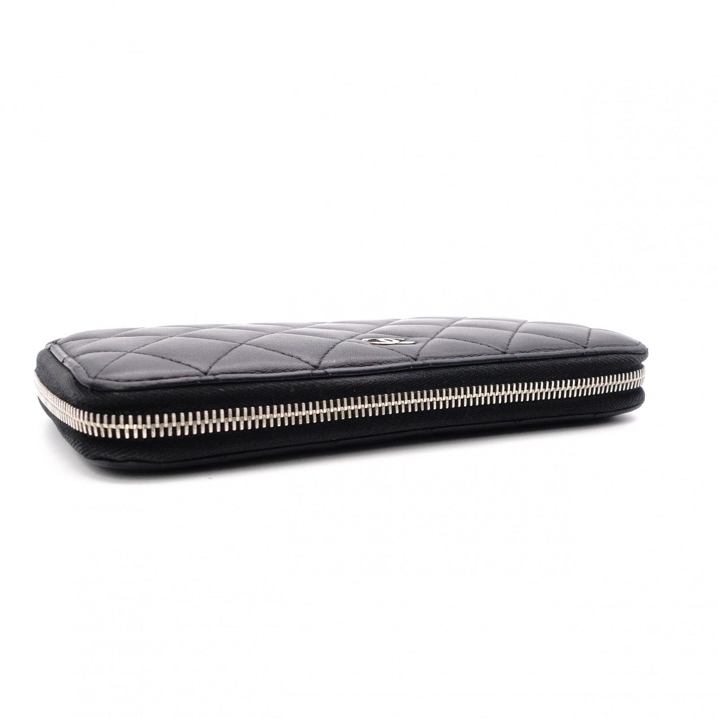 CHANEL Lambskin Coco Logo Matelassé Long Wallet, Leather, Black, Pull (Non-Genuine), Silver Hardware