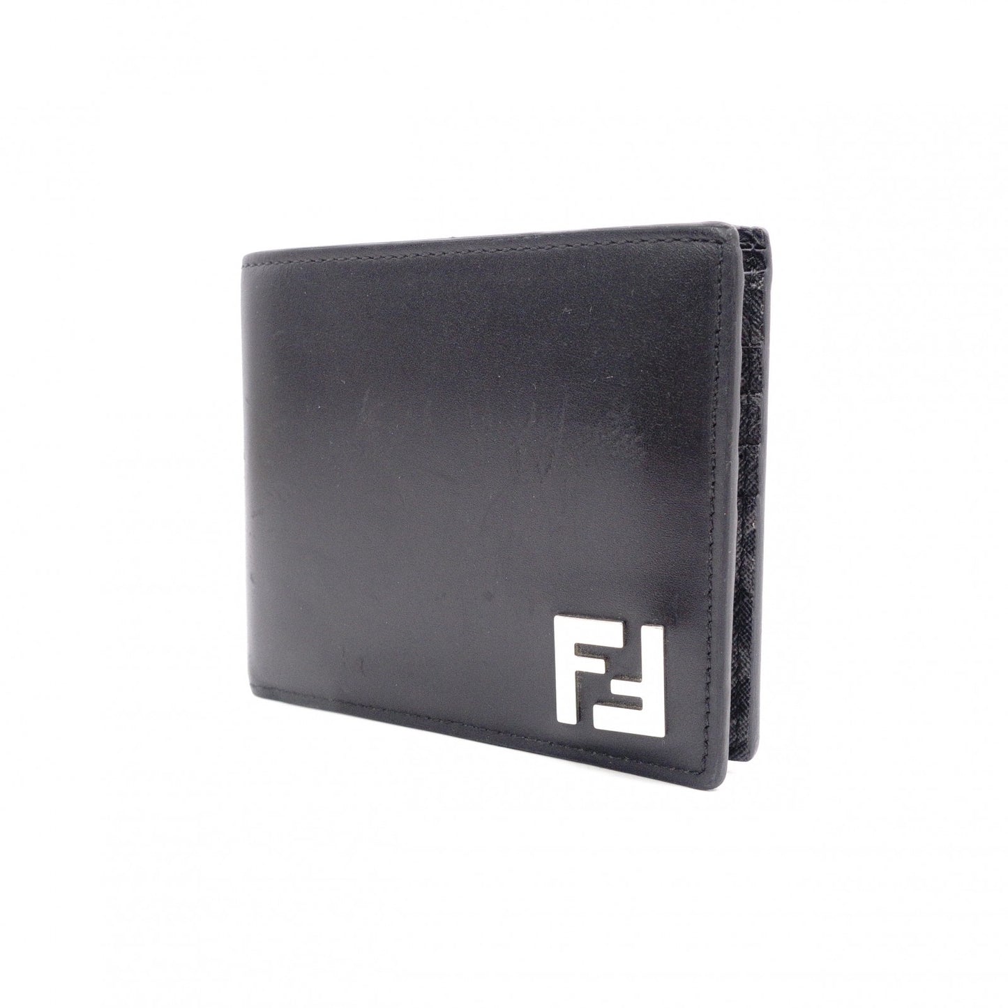 FENDI Zucca Bifold Wallet, Leather, Black, Men's, Gray, FF Logo