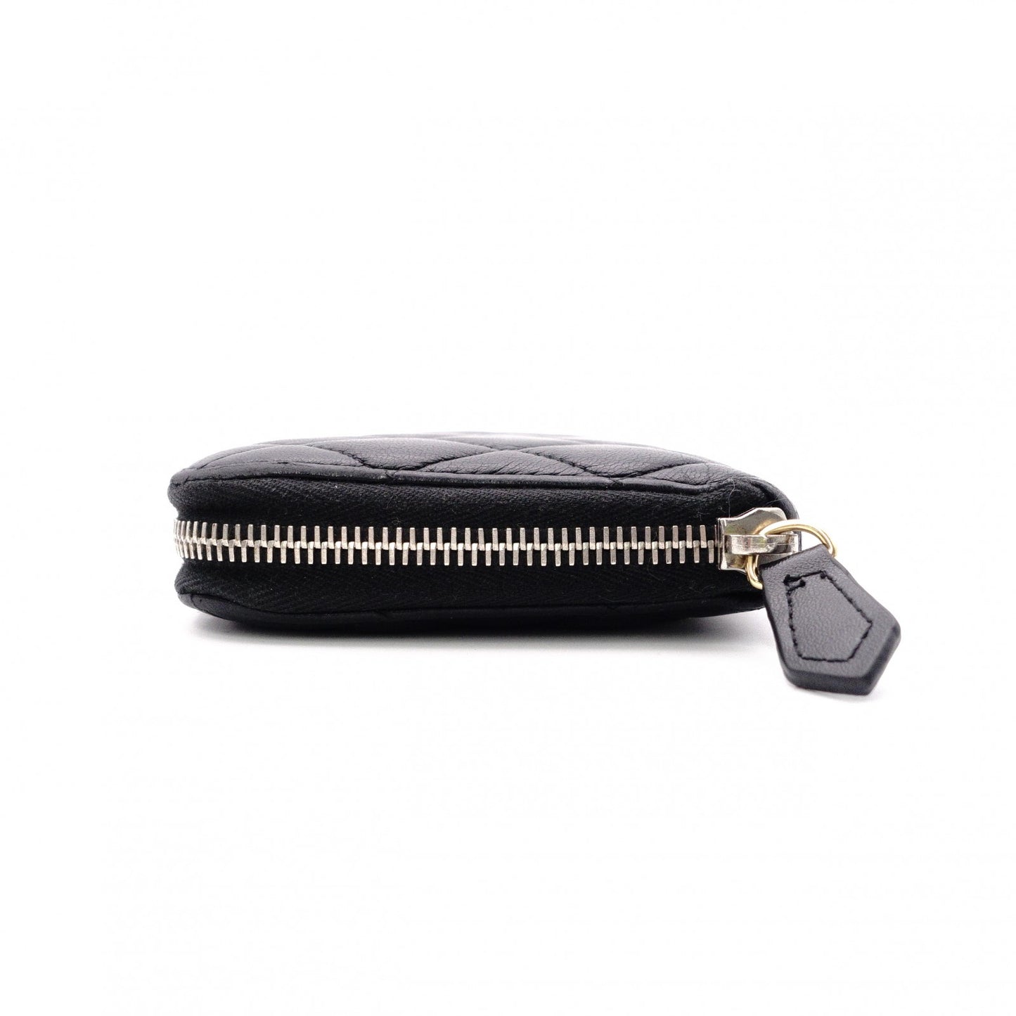 CHANEL Lambskin Coco Logo Matelassé Long Wallet, Leather, Black, Pull (Non-Genuine), Silver Hardware