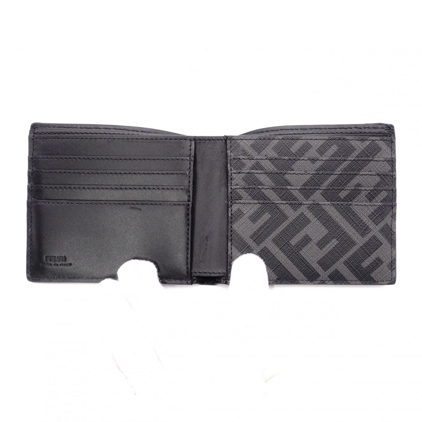 FENDI Zucca Bifold Wallet, Leather, Black, Men's, Gray, FF Logo