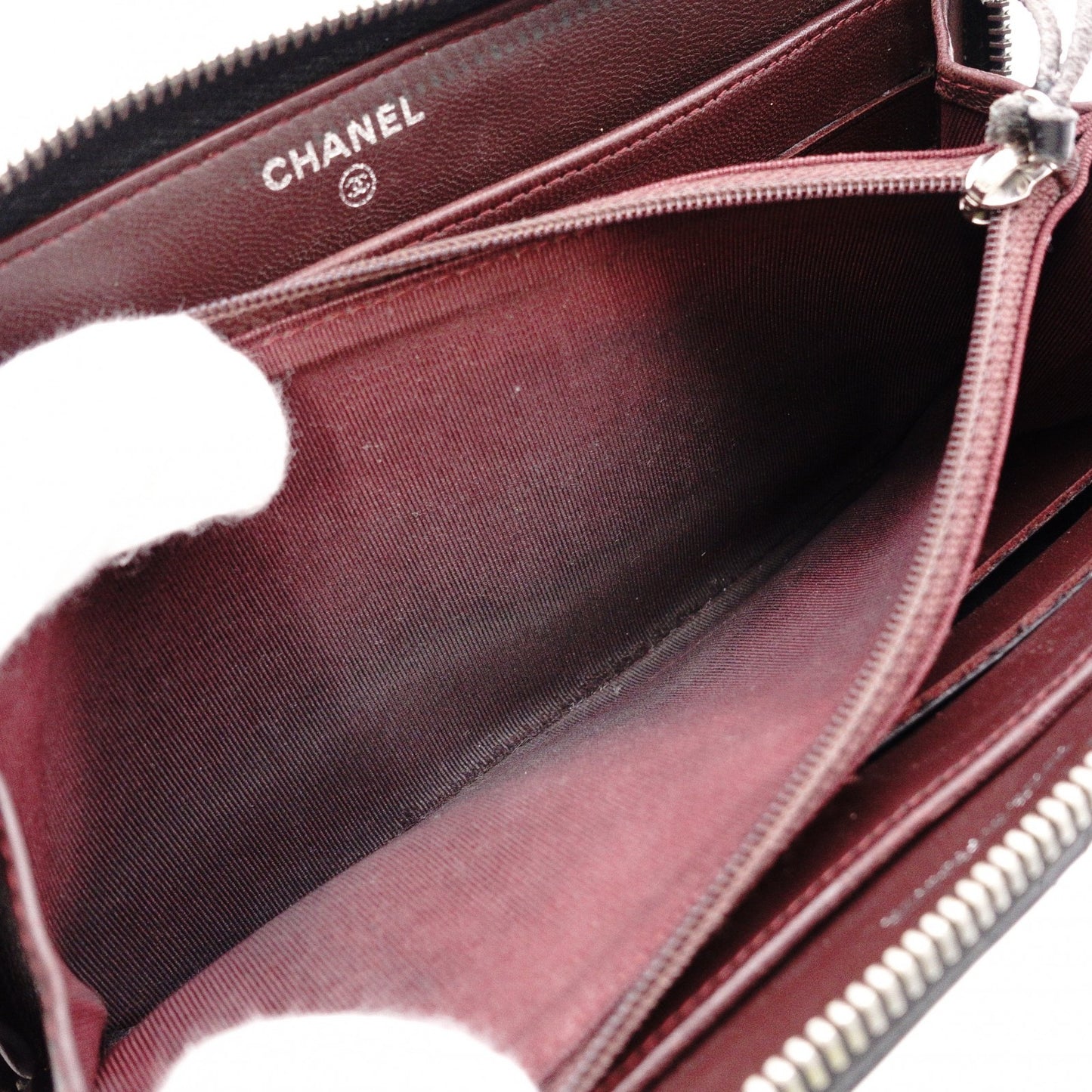 CHANEL Lambskin Coco Logo Matelassé Long Wallet, Leather, Black, Pull (Non-Genuine), Silver Hardware