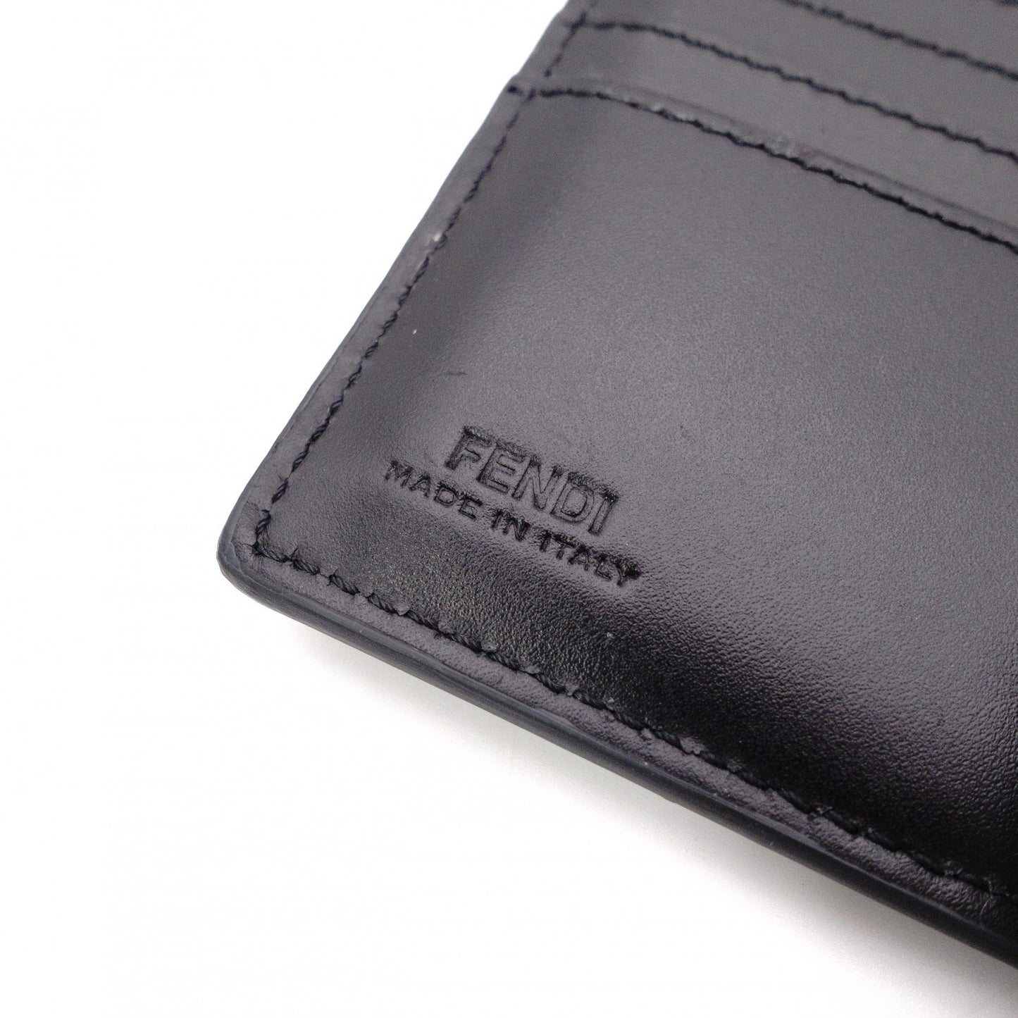 FENDI Zucca Bifold Wallet, Leather, Black, Men's, Gray, FF Logo