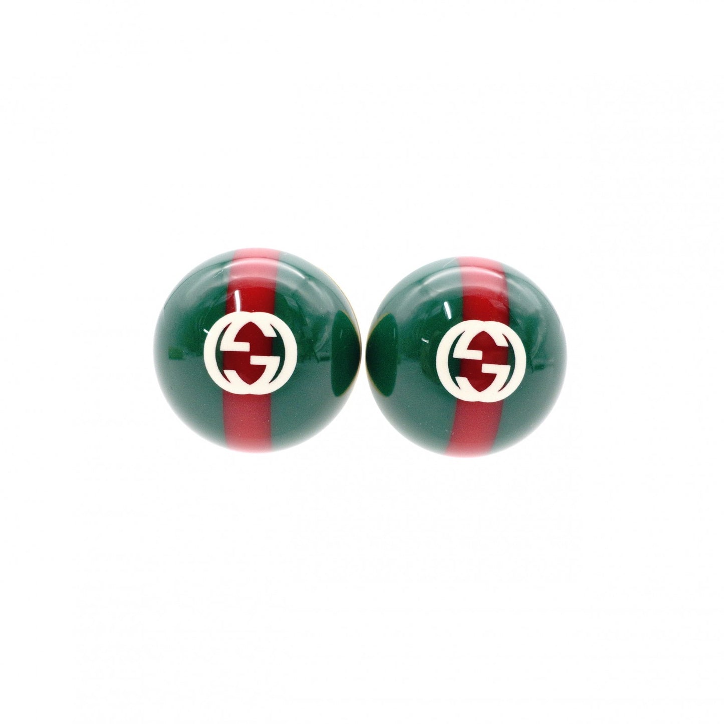 GUCCI Sherry Line Earrings, Metal and Plastic, Green and Red