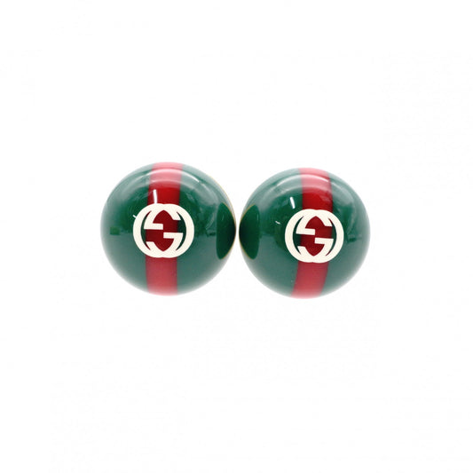 GUCCI Sherry Line Earrings, Metal and Plastic, Green and Red