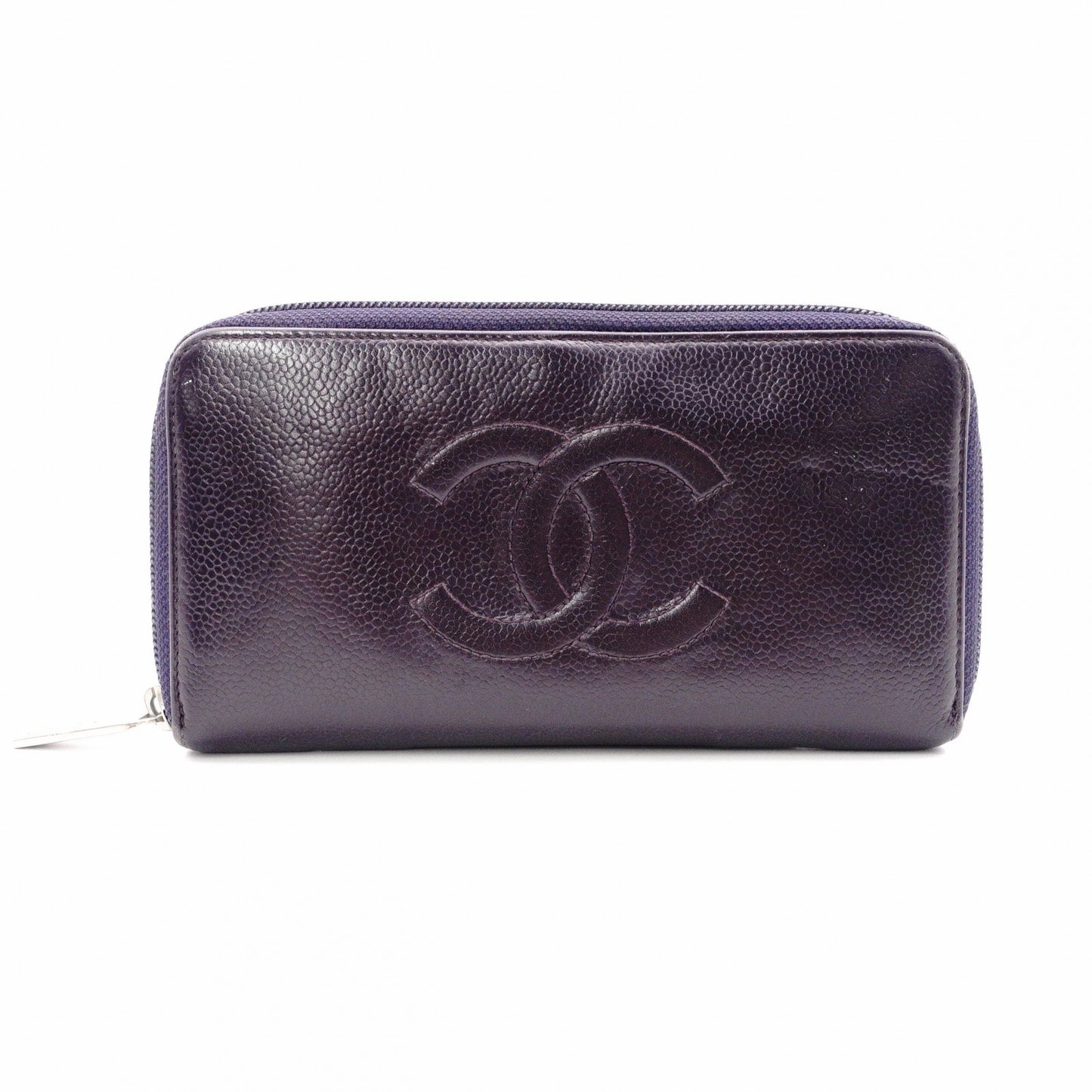 CHANEL シャネル キャビアスキン 長財布 レザー パープル【中古】 レディース