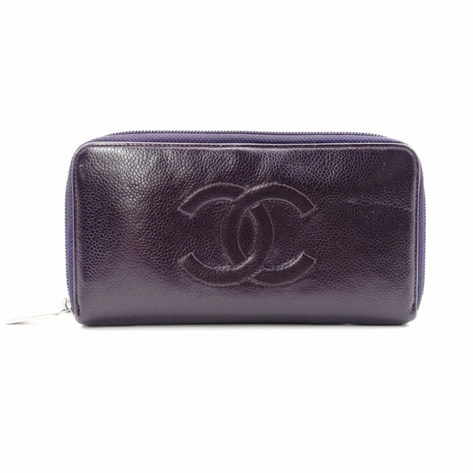 CHANEL シャネル キャビアスキン 長財布 レザー パープル【中古】 レディース