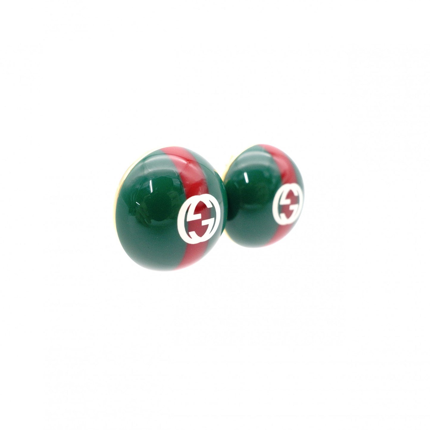 GUCCI Sherry Line Earrings, Metal and Plastic, Green and Red