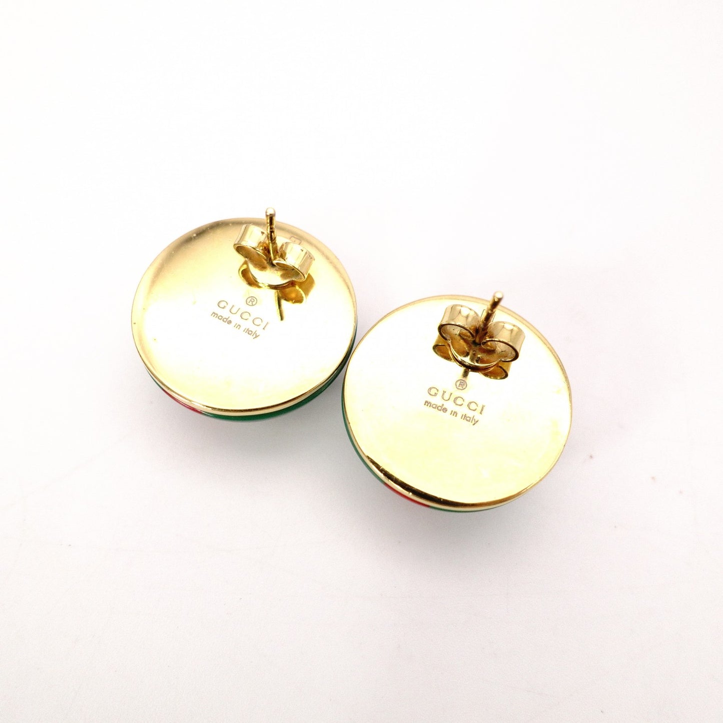 GUCCI Sherry Line Earrings, Metal and Plastic, Green and Red