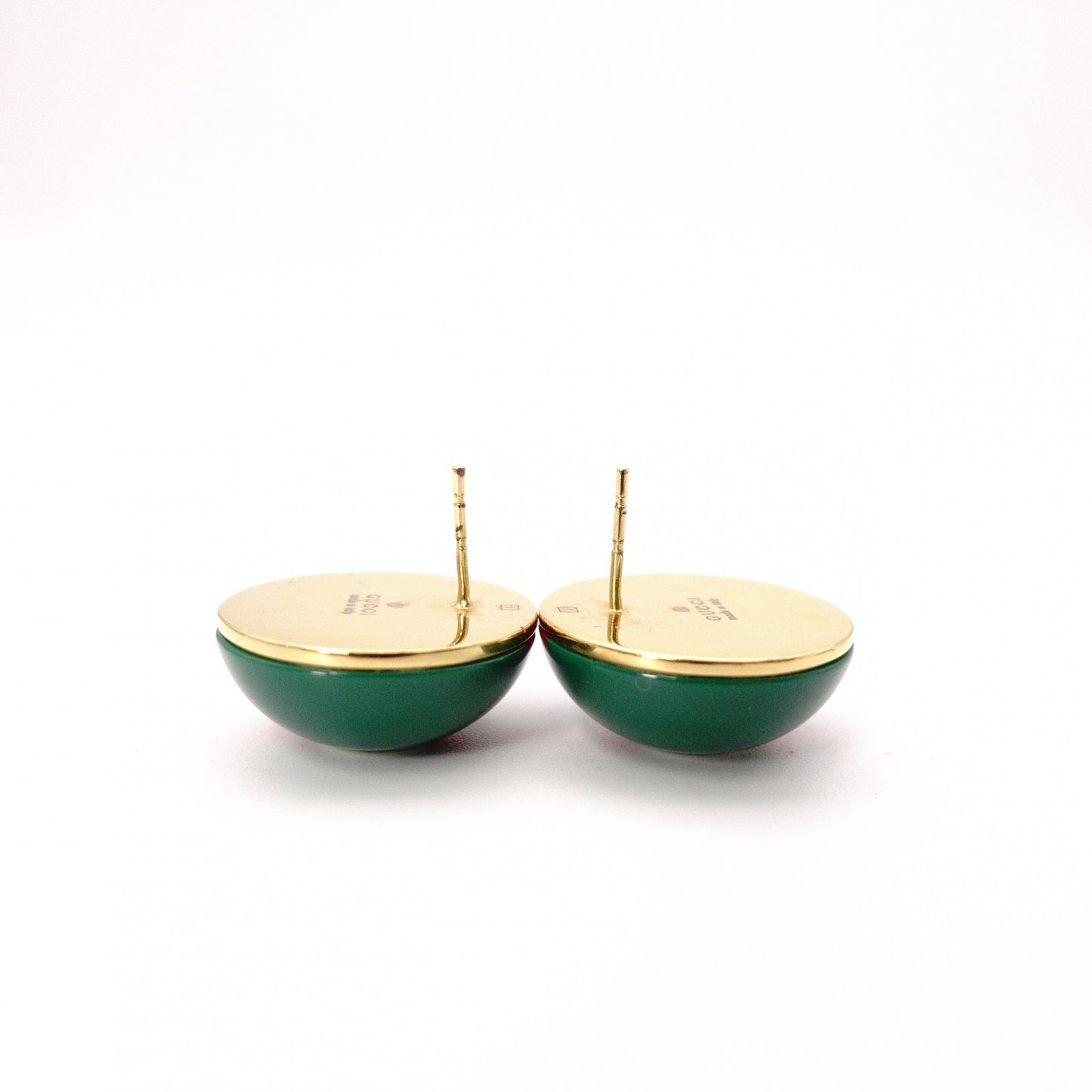 GUCCI Sherry Line Earrings, Metal and Plastic, Green and Red