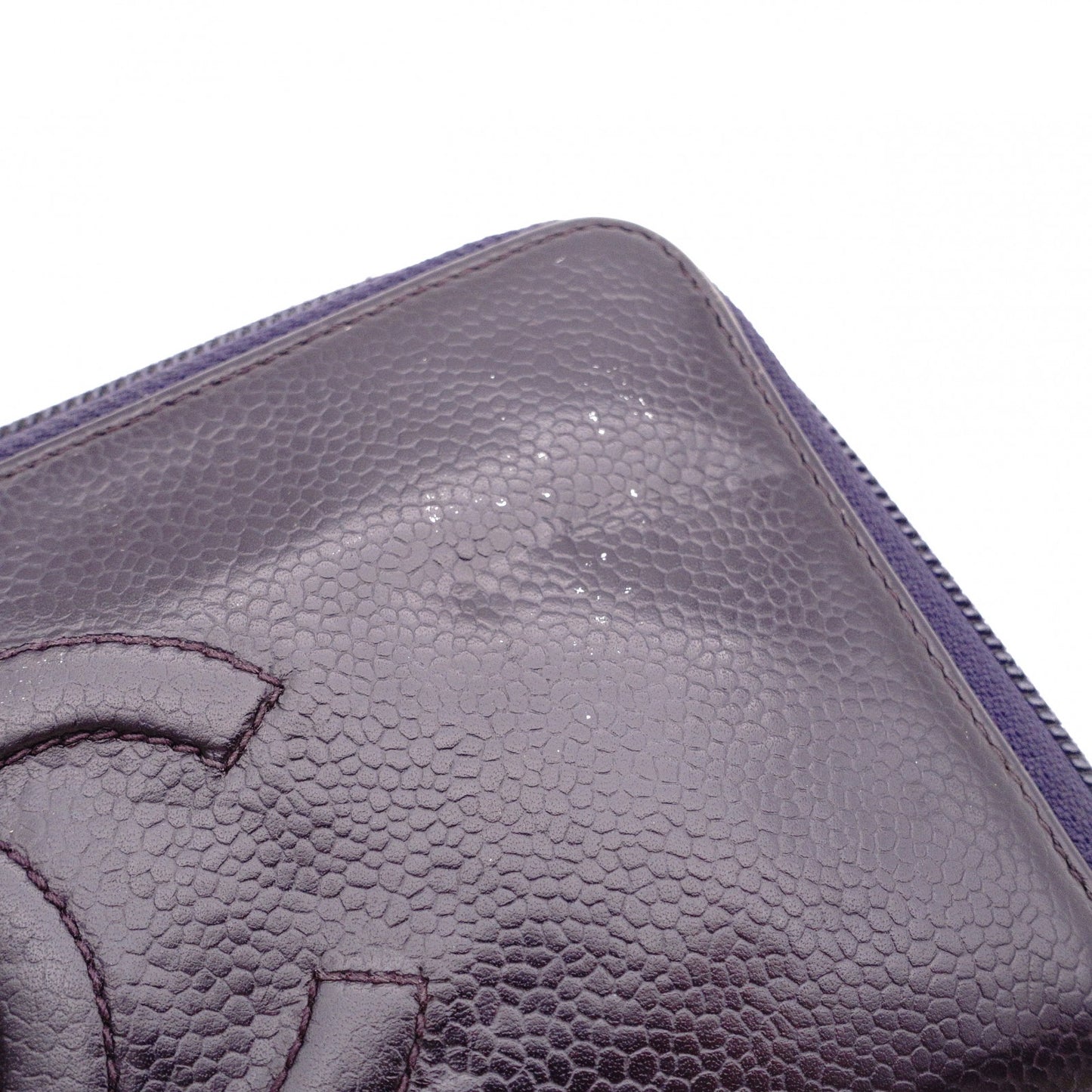 CHANEL シャネル キャビアスキン 長財布 レザー パープル【中古】 レディース
