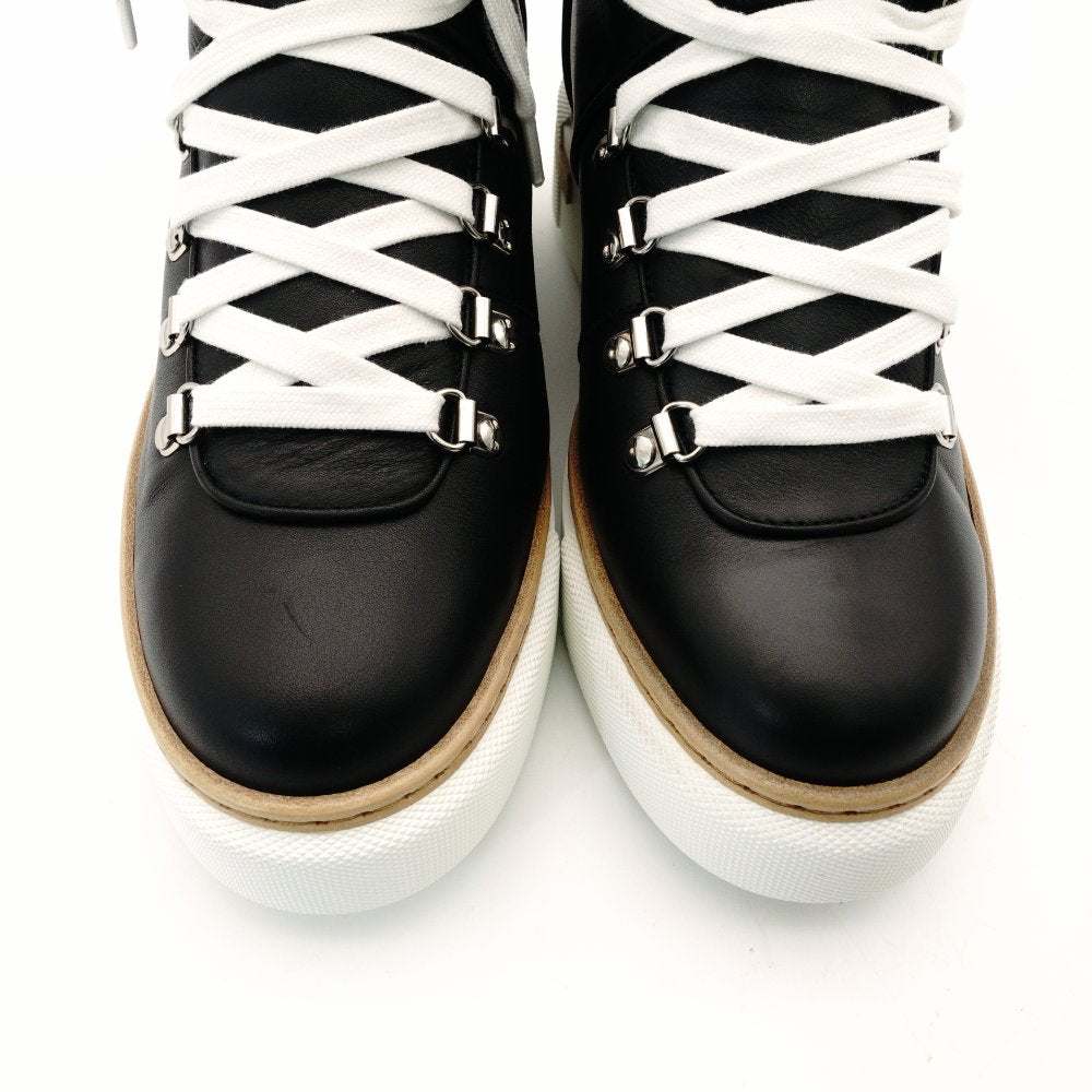 HERMES Flocon Ankle Boots Mouton Leather Mid Boots Black × Beige Size 37 Sneakers R801024
