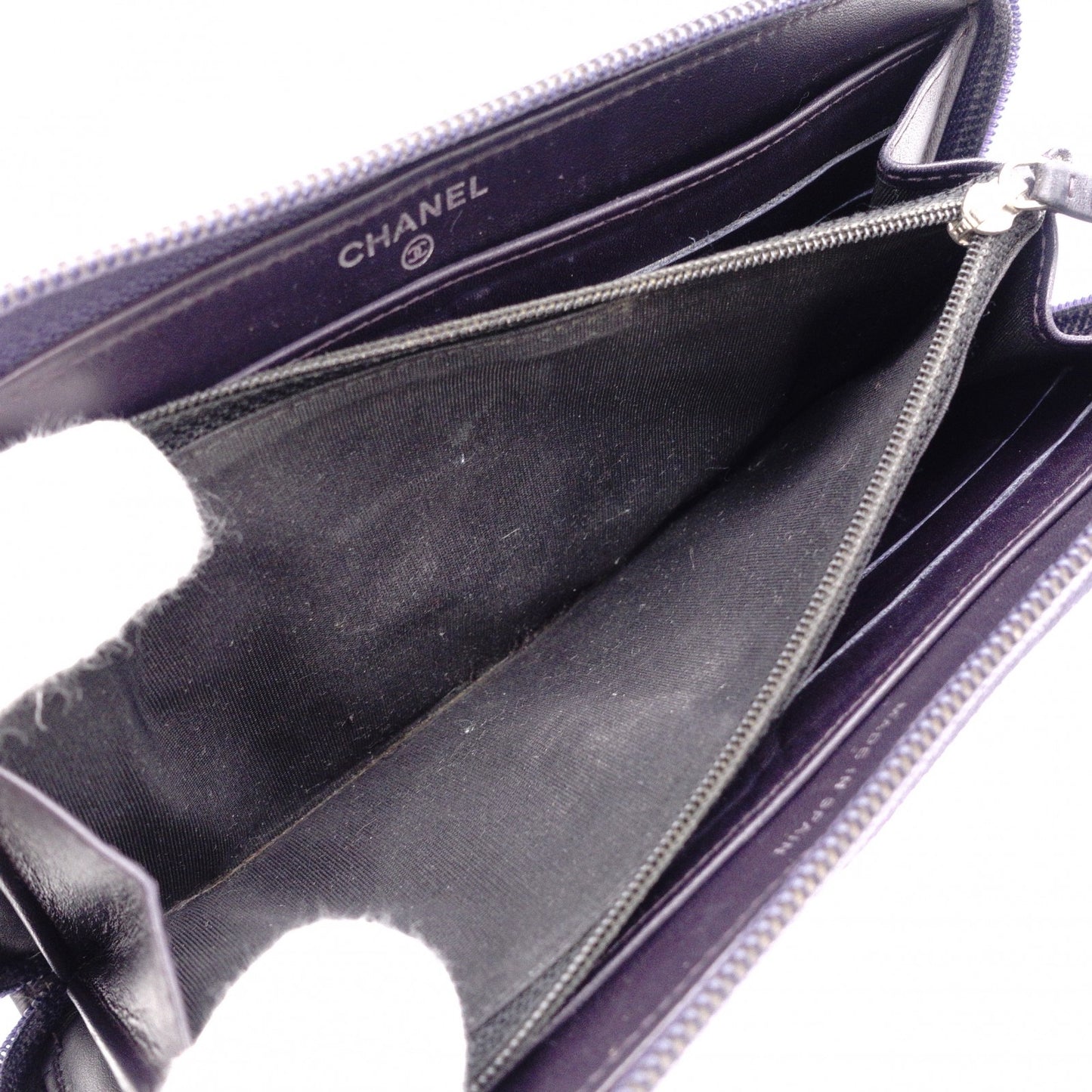 CHANEL シャネル キャビアスキン 長財布 レザー パープル【中古】 レディース