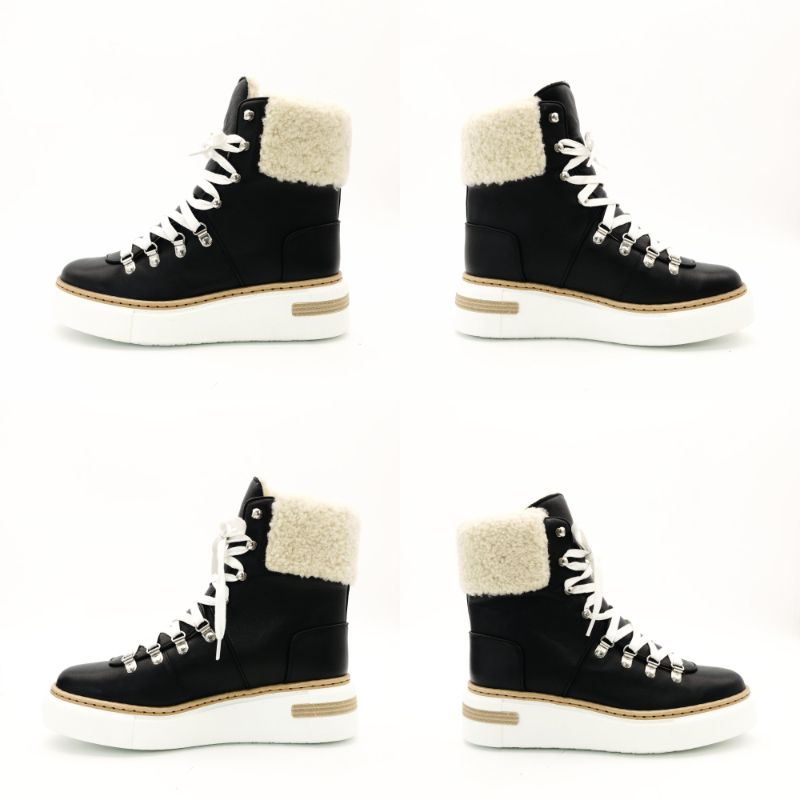 HERMES Flocon sneakers leather/Mouton black USED Women