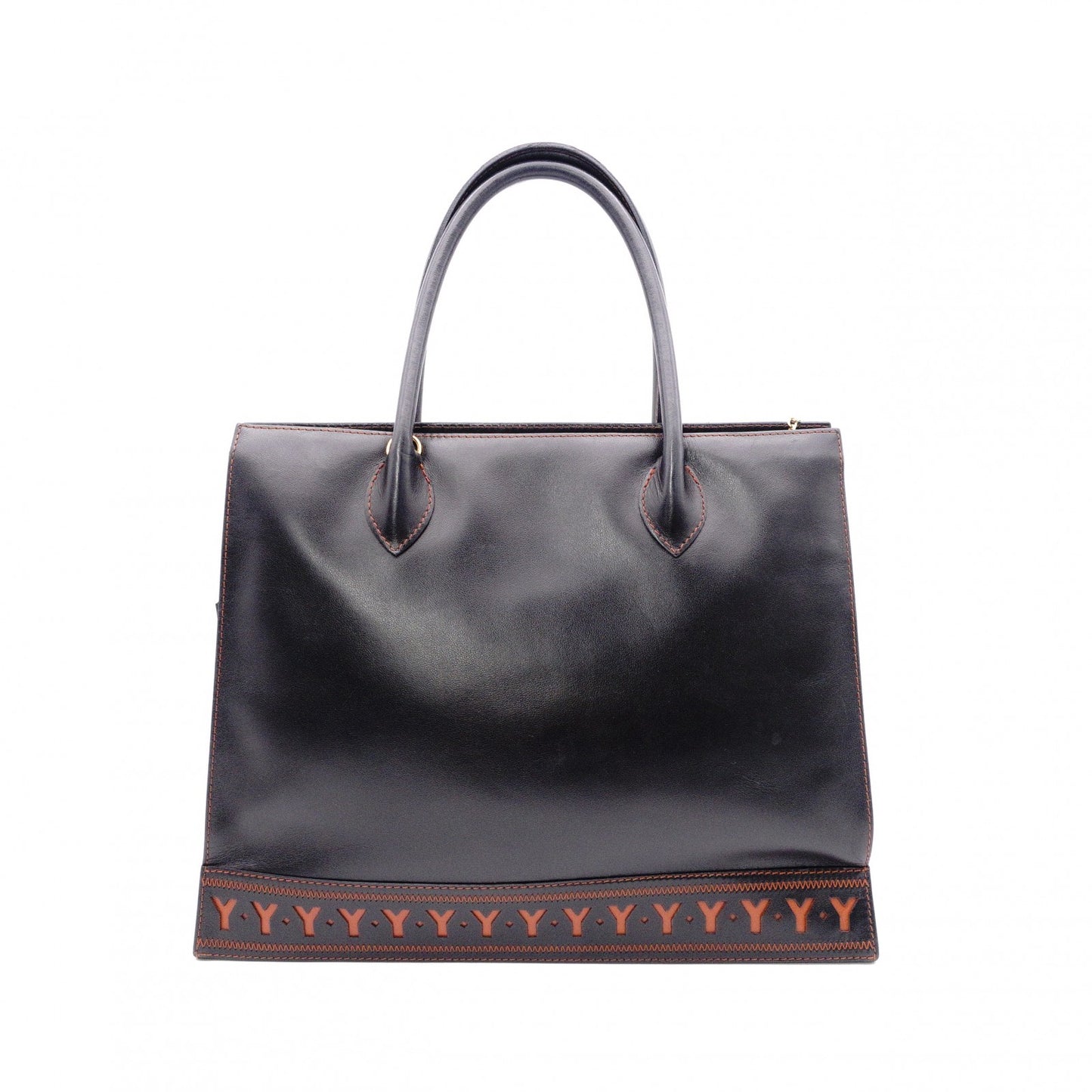 YVES SAINT LAURENT Y-Cutout Tote Bag, Leather, Black and Orange, Vintage, Women's