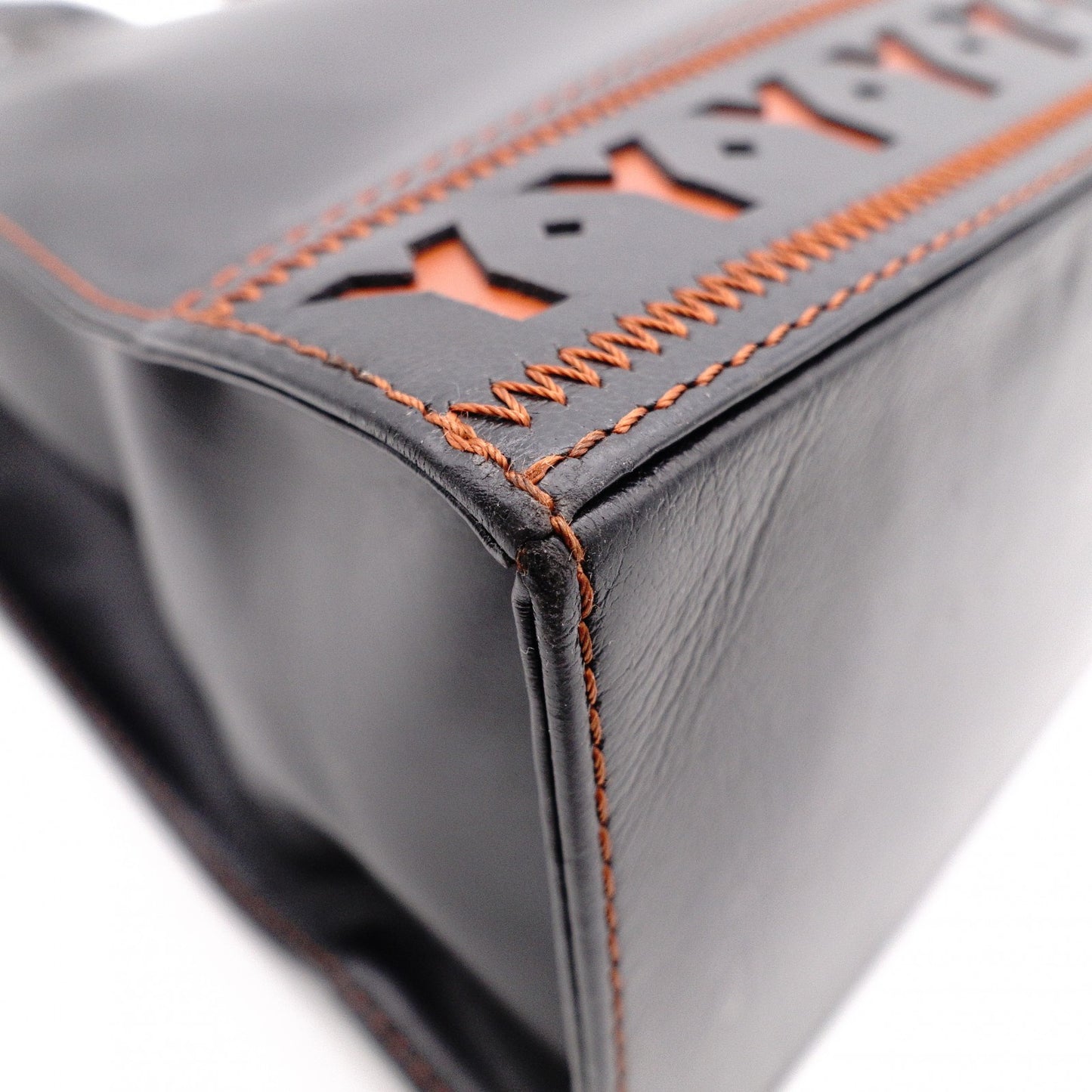 YVES SAINT LAURENT Y-Cutout Tote Bag, Leather, Black and Orange, Vintage, Women's