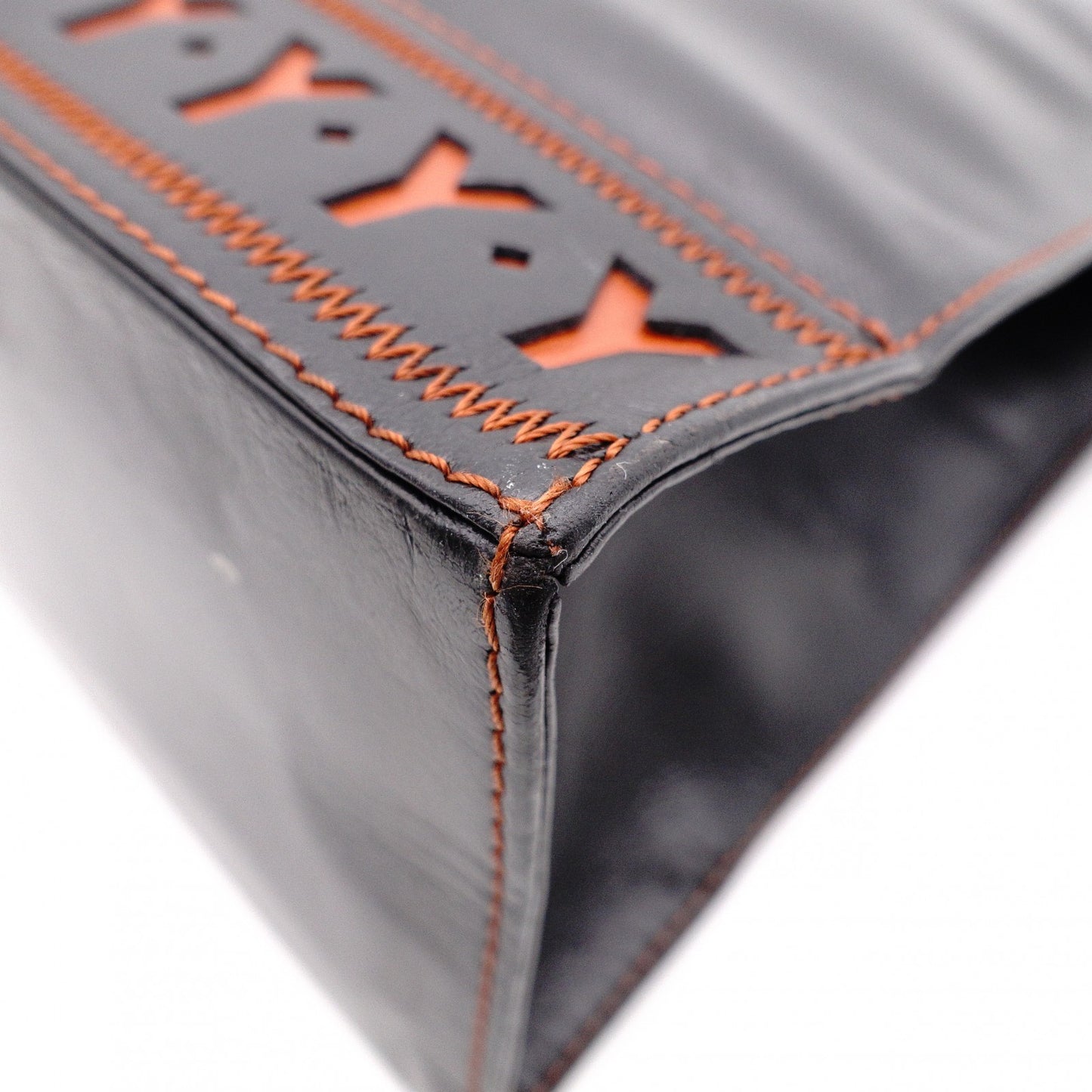 YVES SAINT LAURENT Y-Cutout Tote Bag, Leather, Black and Orange, Vintage, Women's