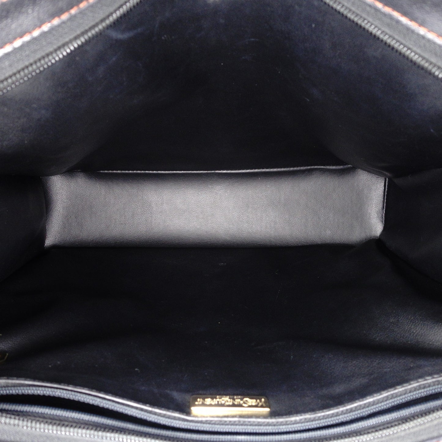 YVES SAINT LAURENT Y-Cutout Tote Bag, Leather, Black and Orange, Vintage, Women's