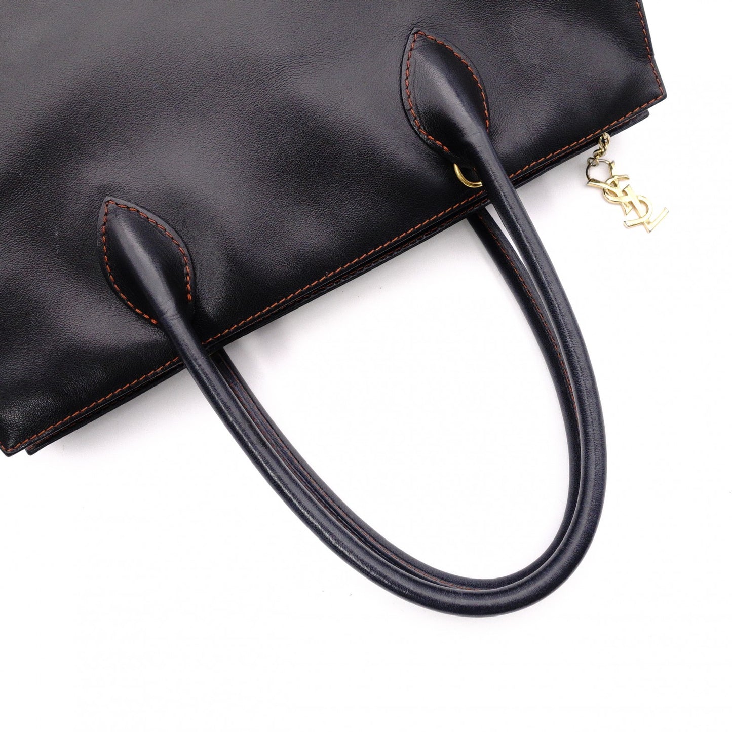 YVES SAINT LAURENT Y-Cutout Tote Bag, Leather, Black and Orange, Vintage, Women's