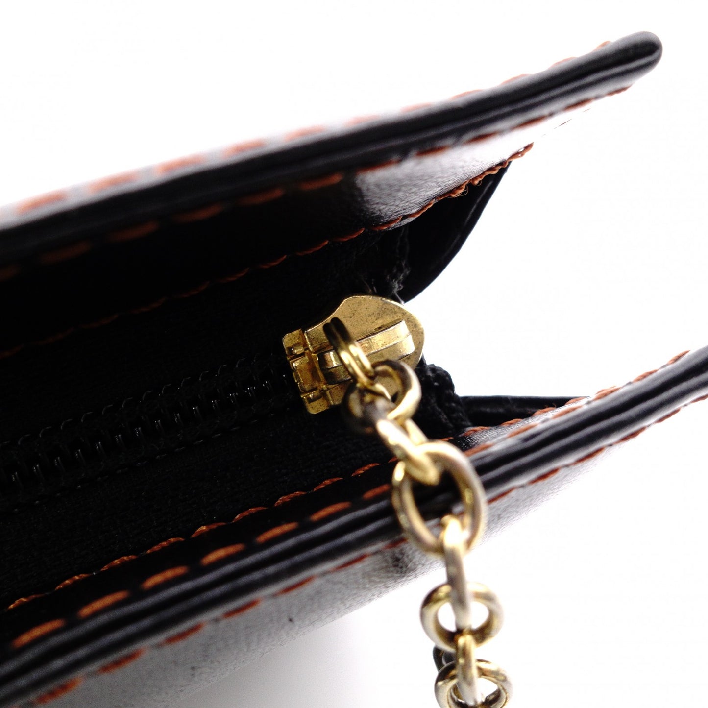 YVES SAINT LAURENT Y-Cutout Tote Bag, Leather, Black and Orange, Vintage, Women's