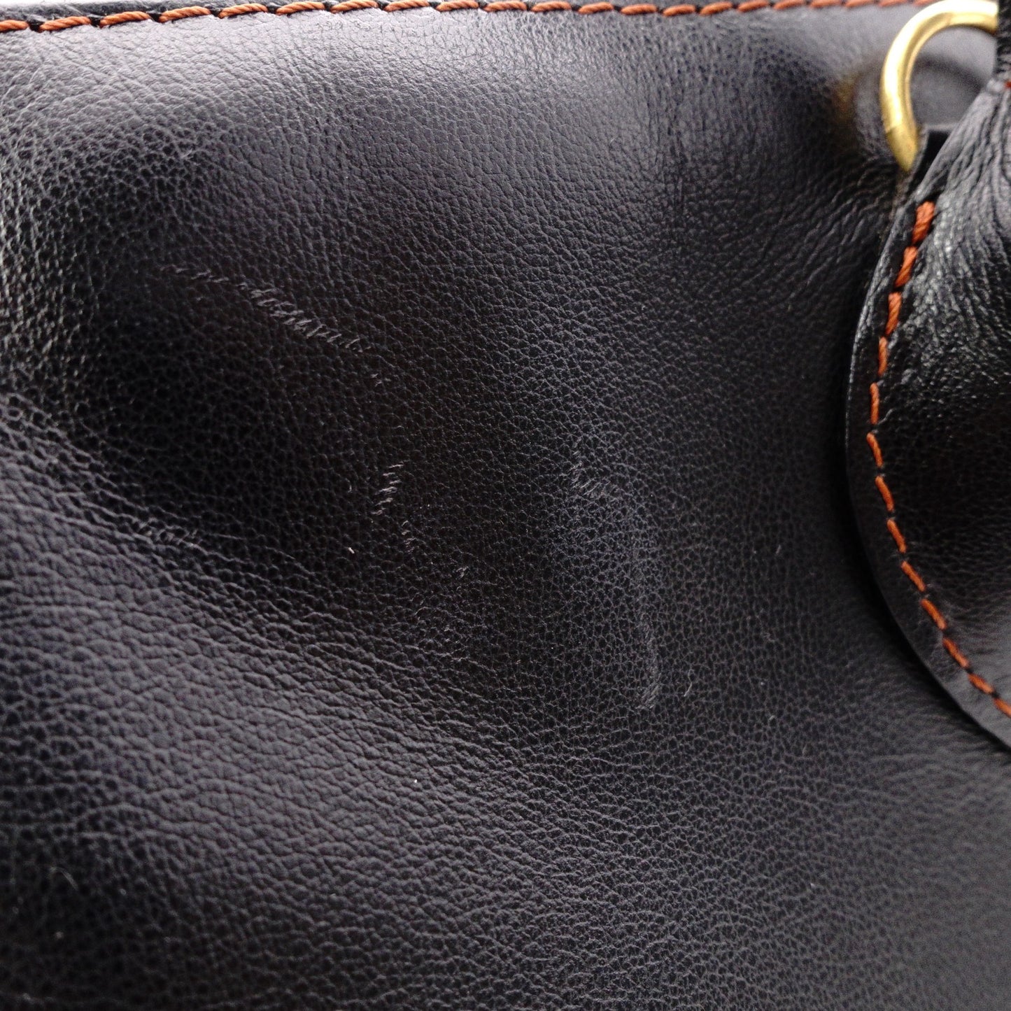 YVES SAINT LAURENT Y-Cutout Tote Bag, Leather, Black and Orange, Vintage, Women's