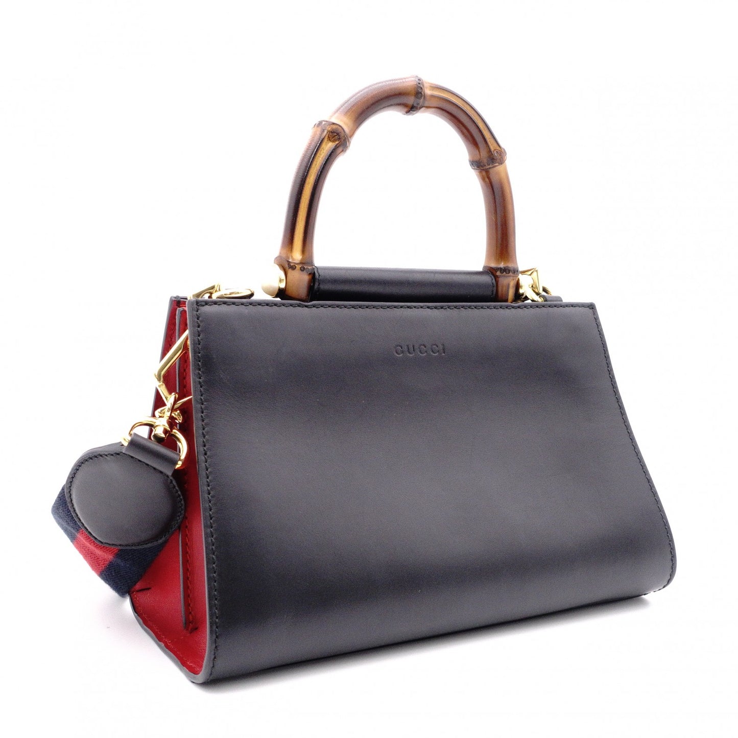 GUCCI Nimfair Bamboo Handbag, 2-Way Shoulder Bag, Leather, Black, Women's